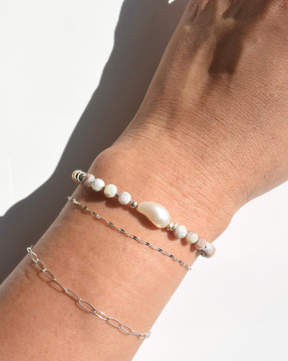 Silver〈Magnet Bracelet〉laguna lace agate×Fresh water pearl