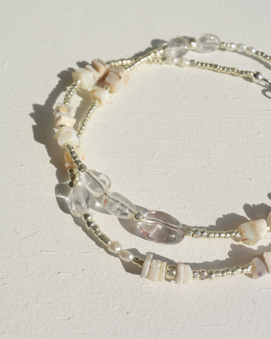 Silver〈Earthing beads necklace〉Rutile quartz&Opal