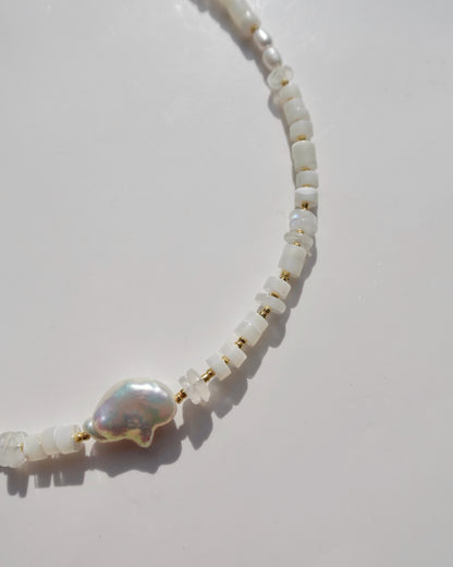 14KGF〈Earthing beads necklace〉Fresh water pearl×MOP