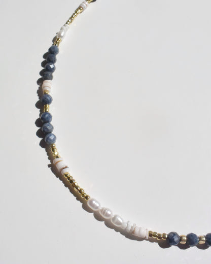 14KGF〈Earthing beads Necklace〉 Coral×White moonstone