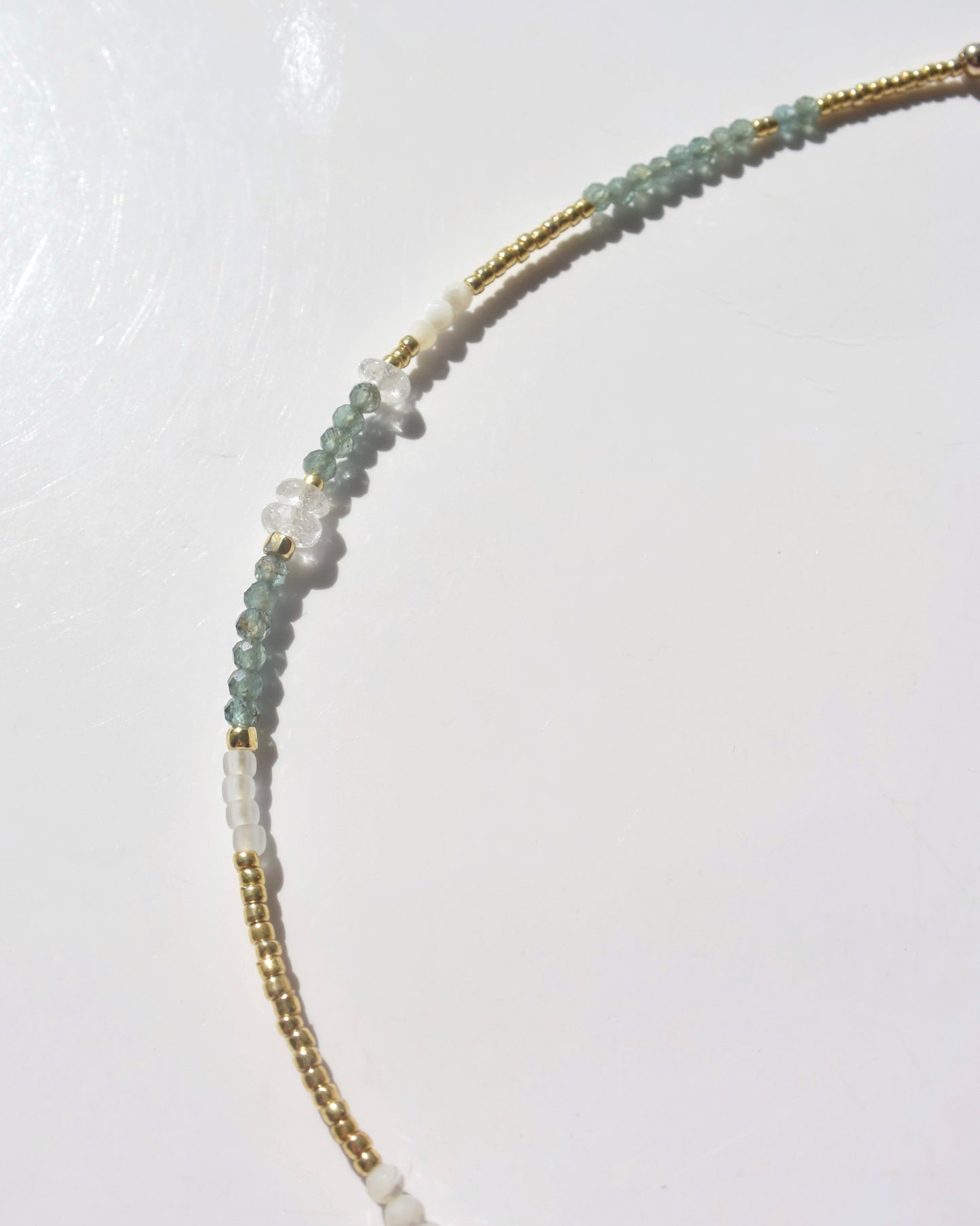 14KGF〈Earthing beads necklace〉Green apatite-A-