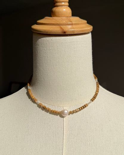 14KGF〈Earthing beads Necklace〉Picture Jasper × Fresh water pearl