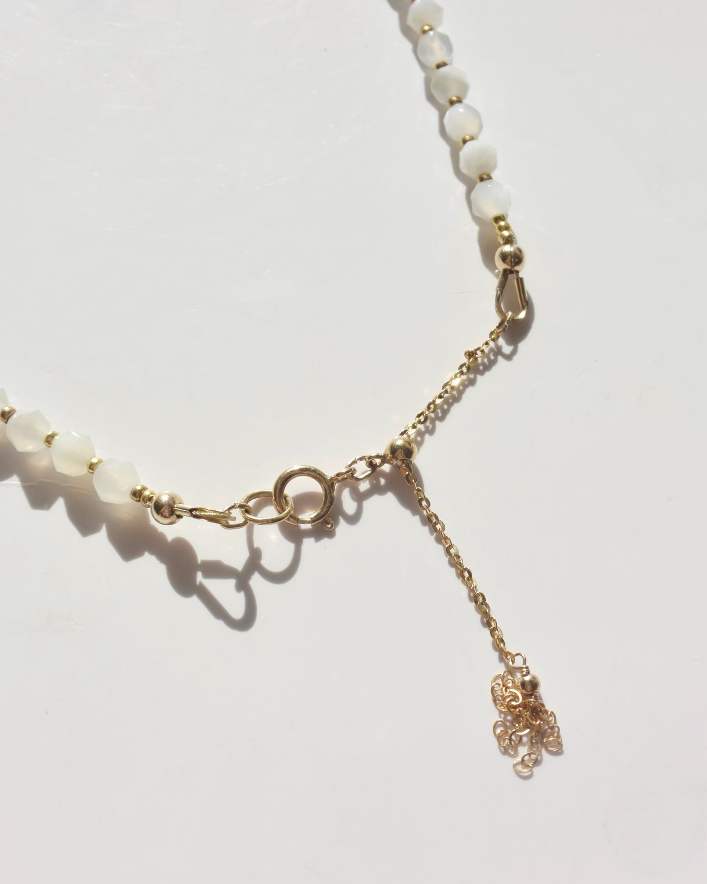 14KGF〈Earthing beads necklace〉Moonstone×Fresh water pearl