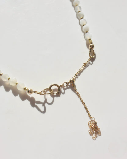 14KGF〈Earthing beads necklace〉Moonstone×Fresh water pearl