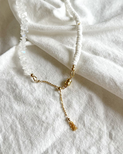 14KGF〈Eathing beads necklace〉Crystal quartz × Shell