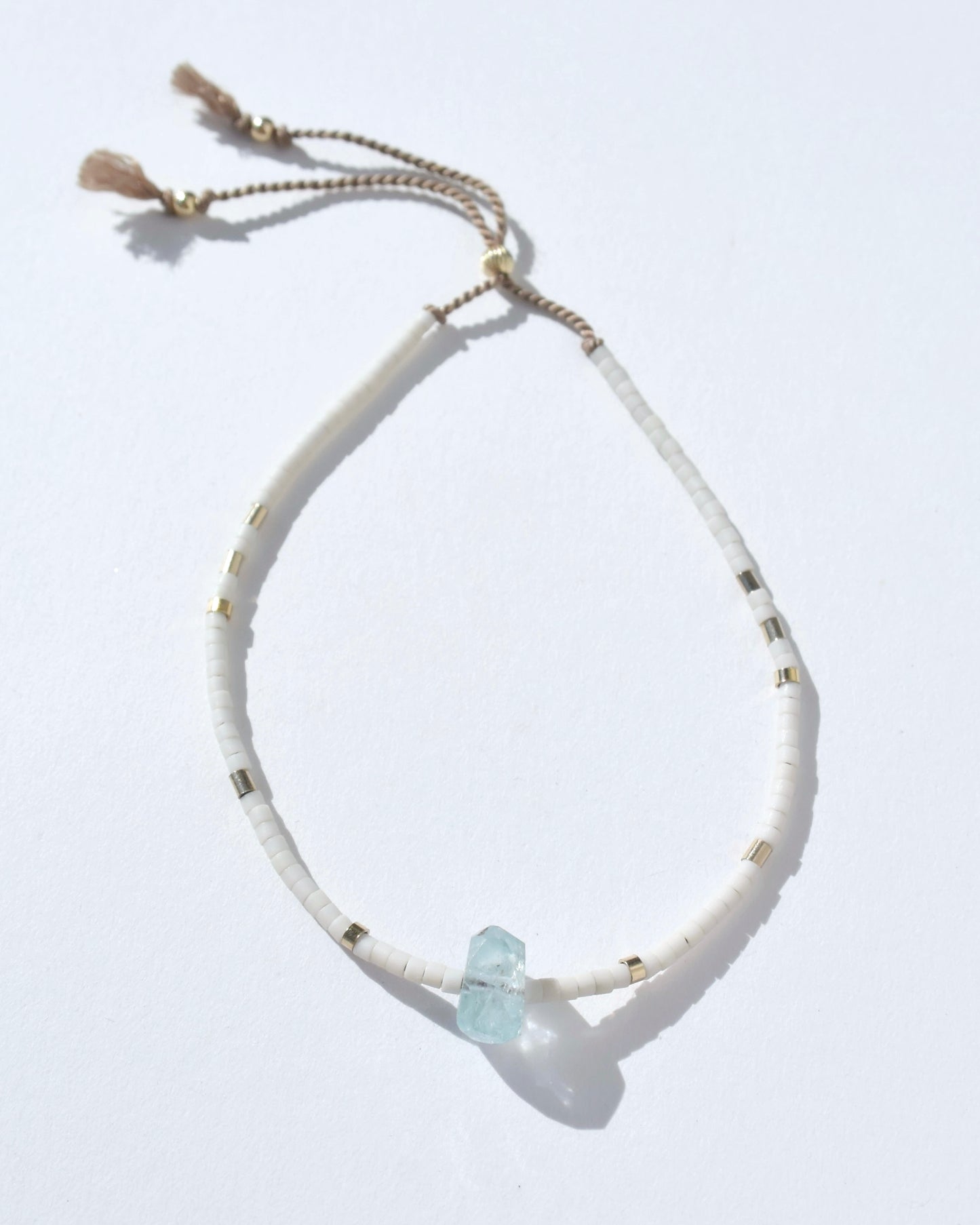 14KGF〈Silk cord Bracelet〉Aquamarine/Brown