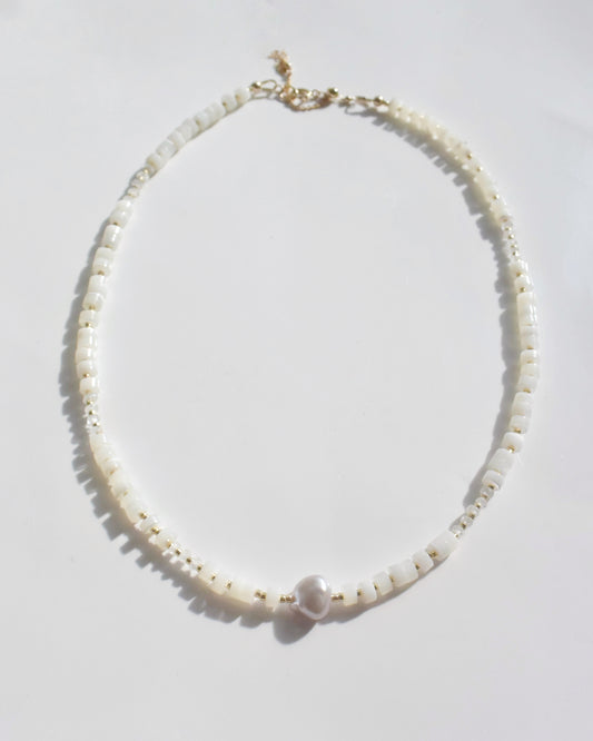 14KGF〈Earthing beads necklace〉MOP-gray pearl-