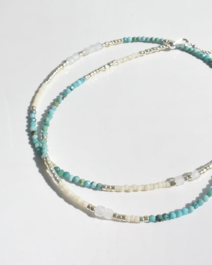 Silver〈Earthing beads Necklace〉Turquoise×Rainbow moonstone