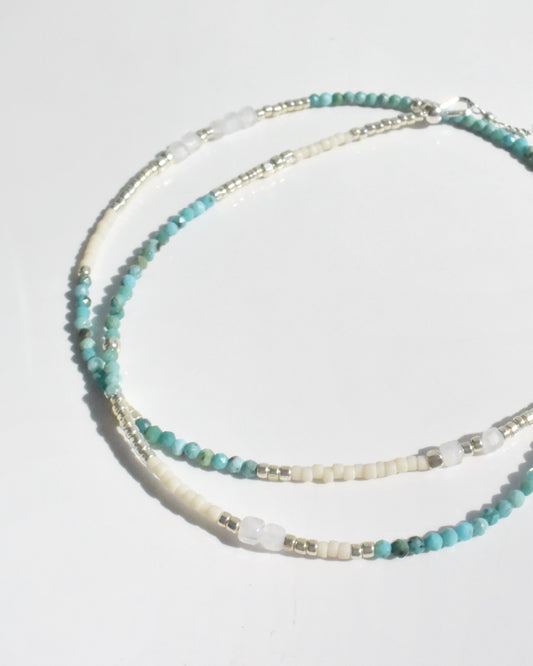 Silver〈Earthing beads Necklace〉Turquoise×Rainbow moonstone