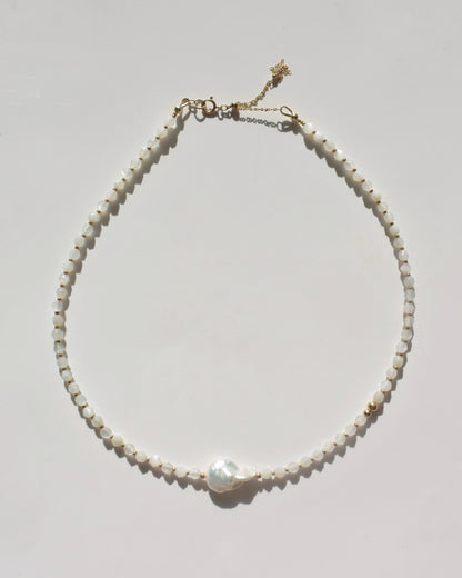 14KGF〈Earthing beads necklace〉Moonstone×Fresh water pearl