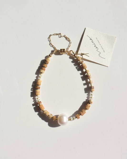 14KGF〈Magnet Bracelet〉 Picture jasper×Fresh water pearl