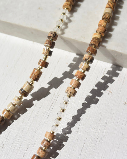 14KGF〈Earthing beads Necklace〉Picture Jasper × Fresh water pearl