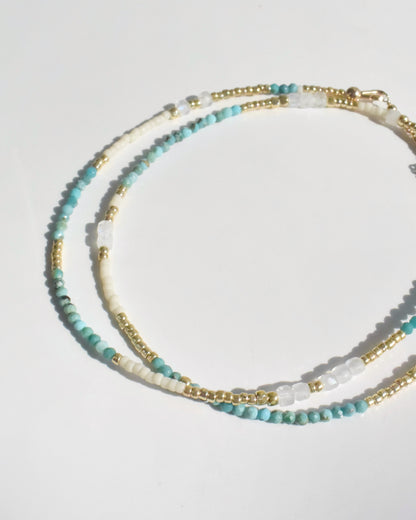 14KGF〈Earthing beads Necklace〉Turquoise×Rainbow moonstone