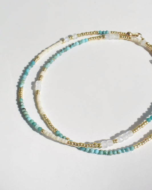 14KGF〈Earthing beads Necklace〉Turquoise×Rainbow moonstone