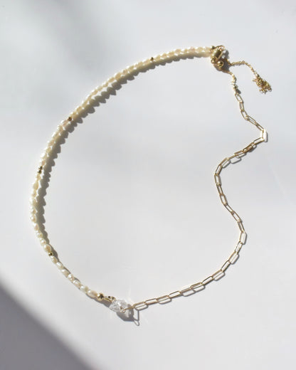 14KGF〈Half chain necklace〉-Pearl×Herkimer diamond-