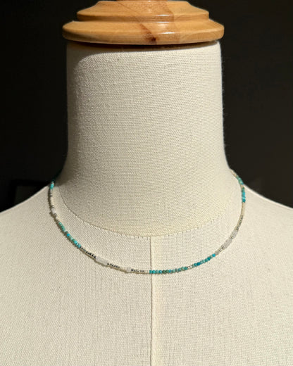 Silver〈Earthing beads Necklace〉Turquoise×Rainbow moonstone