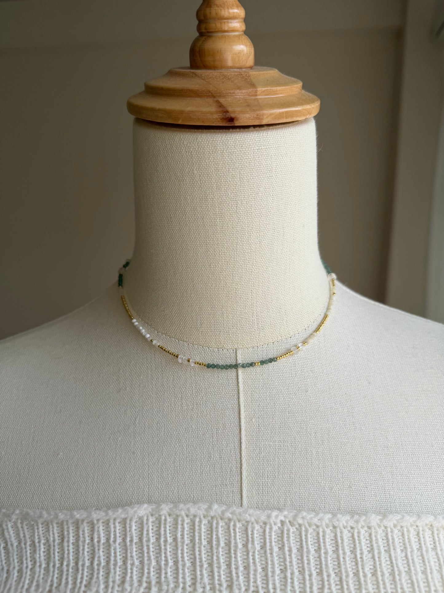 14KGF〈Earthing beads necklace〉Green apatite-A-