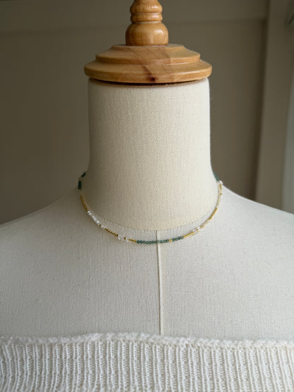 14KGF〈Earthing beads necklace〉Green apatite-A-