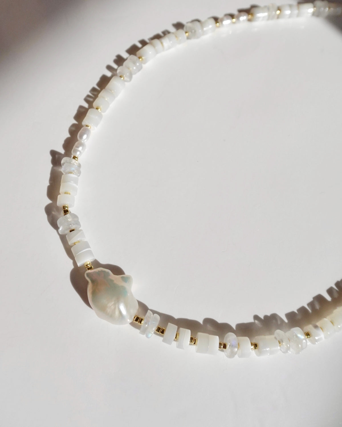 14KGF〈Earthing beads necklace〉Fresh water pearl×MOP