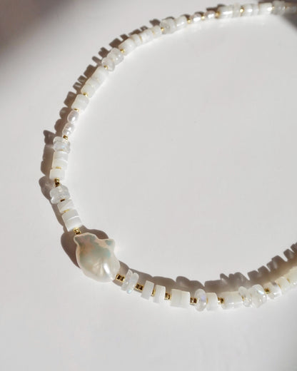 14KGF〈Earthing beads necklace〉Fresh water pearl×MOP