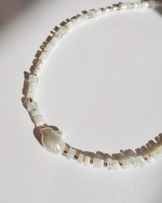 14KGF〈Earthing beads necklace〉Fresh water pearl×MOP