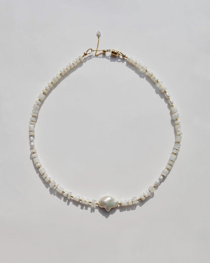 14KGF〈Earthing beads necklace〉Fresh water pearl×MOP