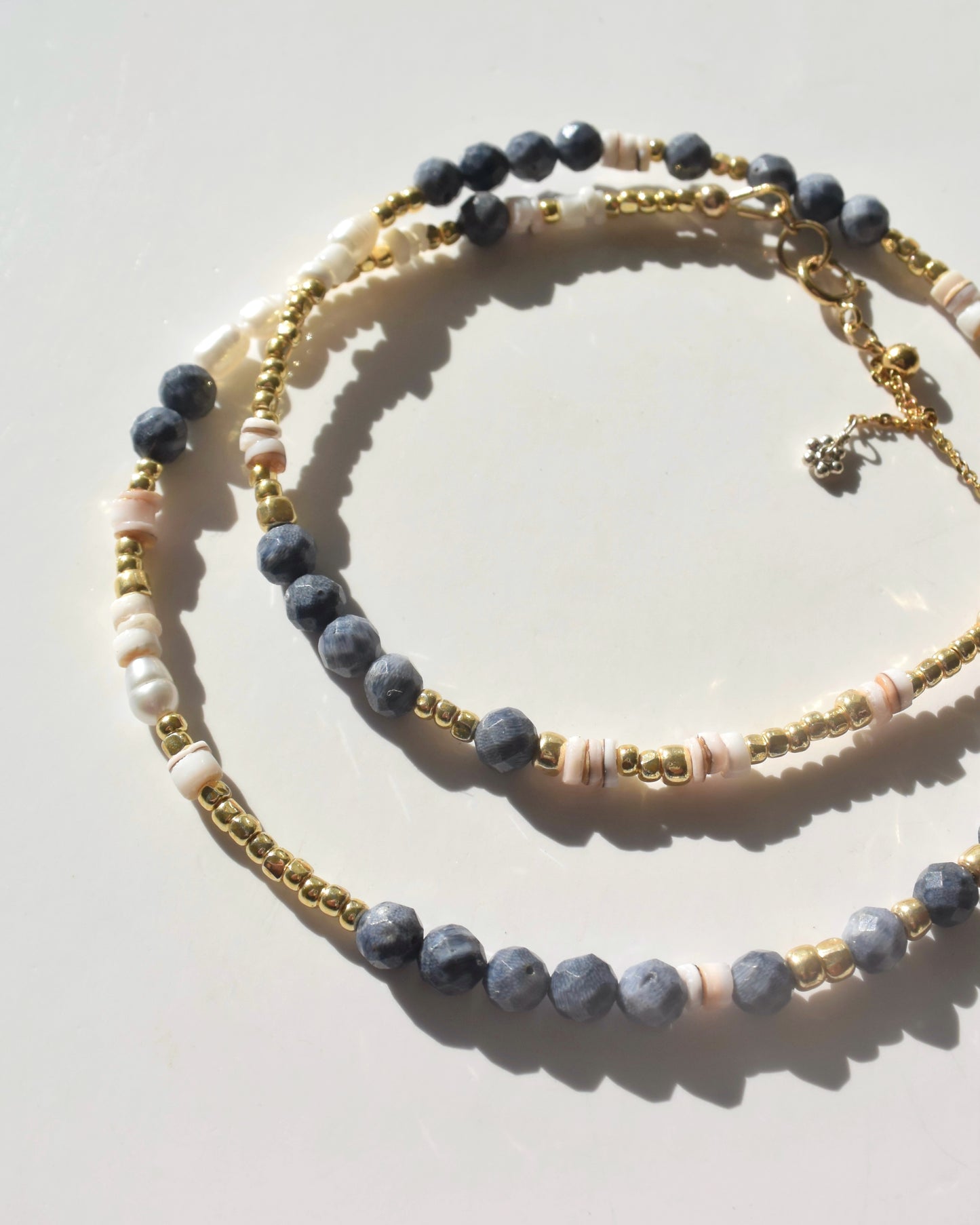 14KGF〈Earthing beads Necklace〉 Coral×White moonstone
