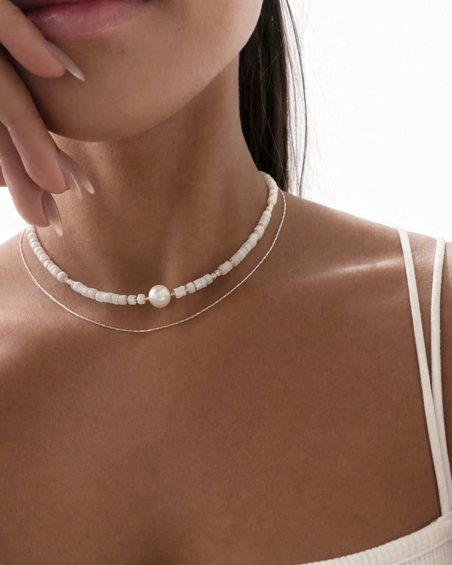 14KGF〈Earthing beads necklace〉MOP×Fresh water pearl