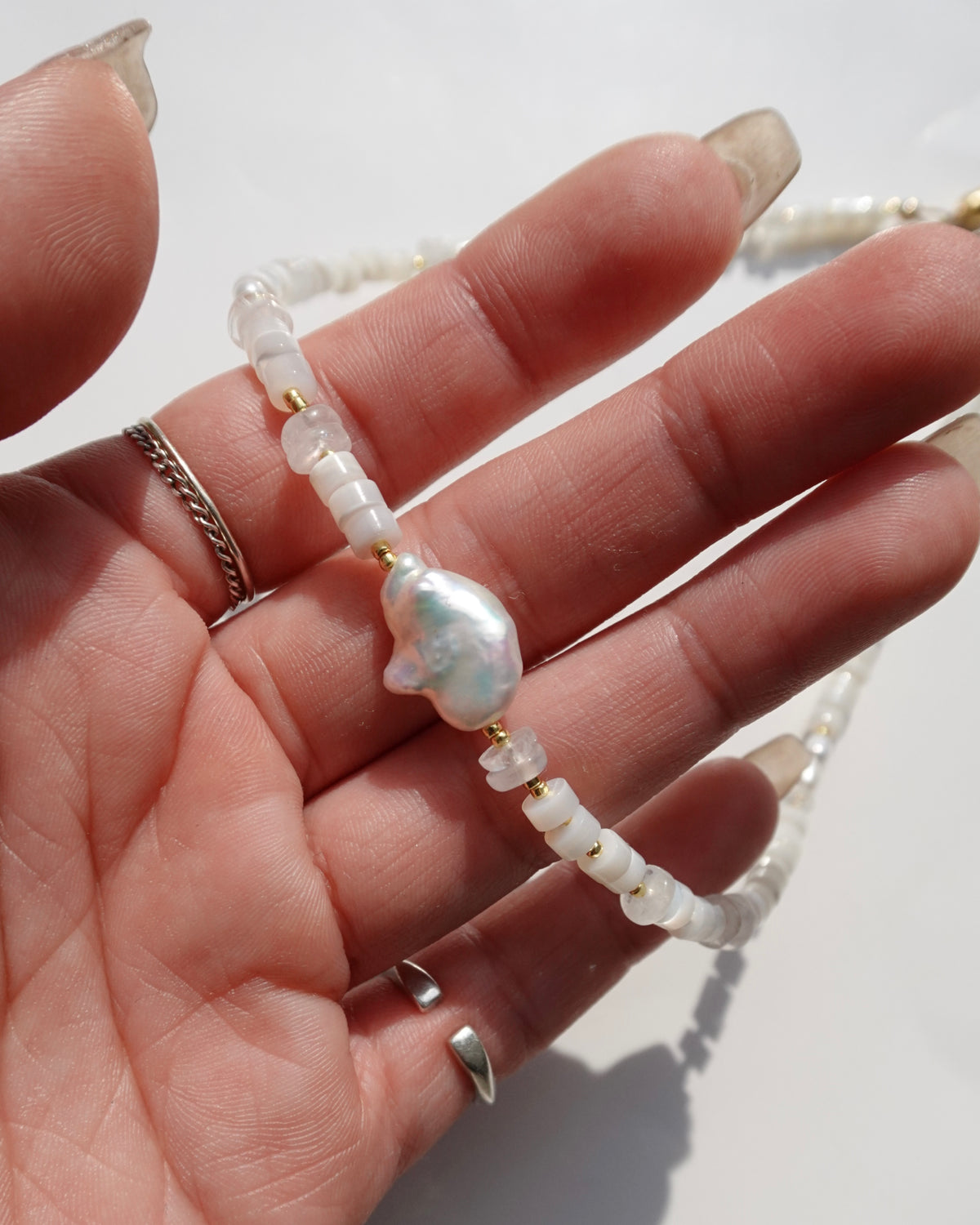 14KGF〈Earthing beads necklace〉Fresh water pearl×MOP