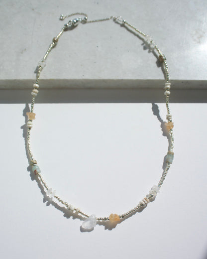 Silver〈Earthing beads necklace〉Moonstone×Topaz×Impression stone