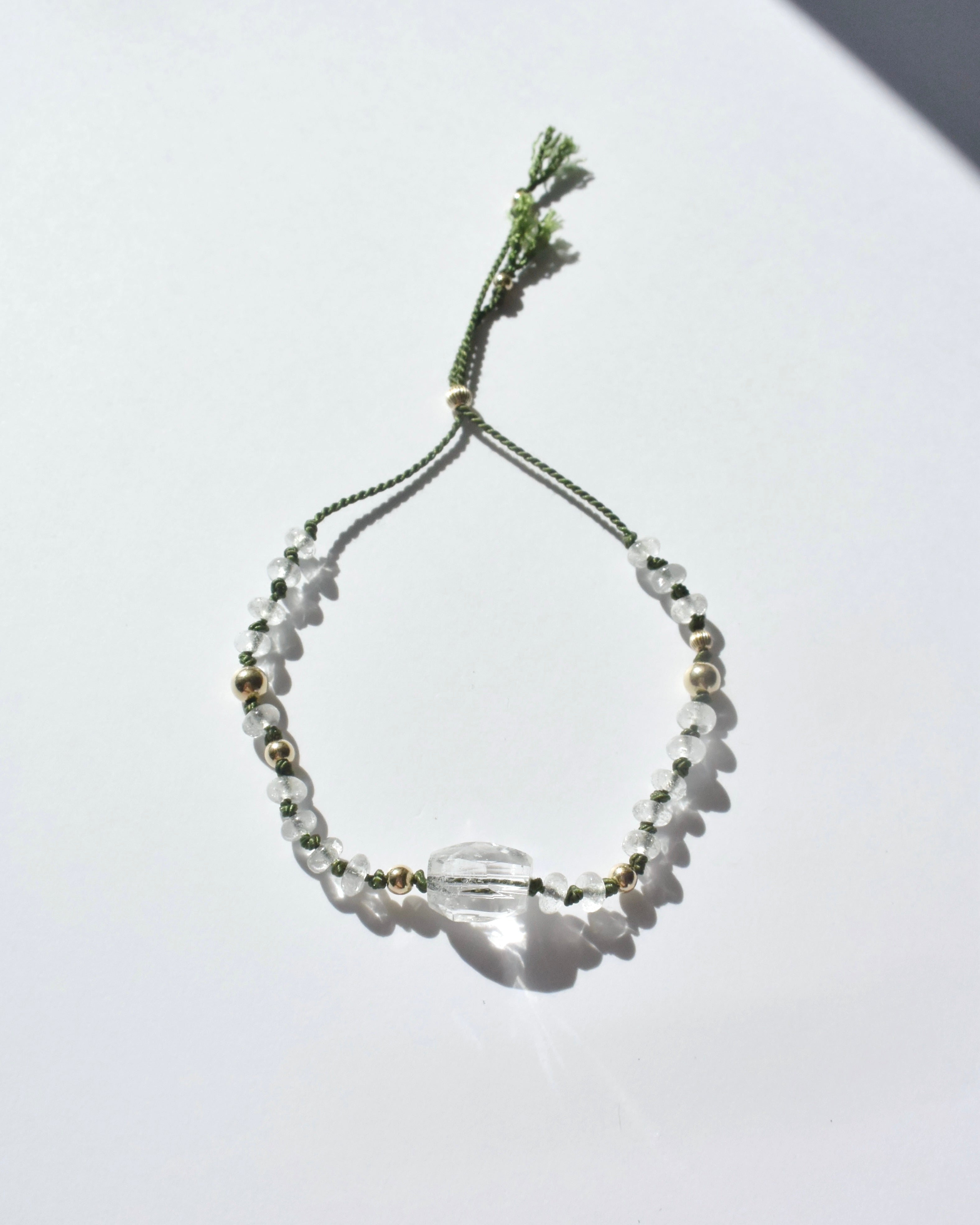 14KGF〈Silk cord bracelet〉Crystal quartz/Moss – marino