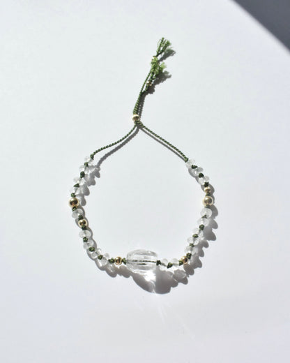 14KGF〈Silk cord bracelet〉Crystal quartz/Moss
