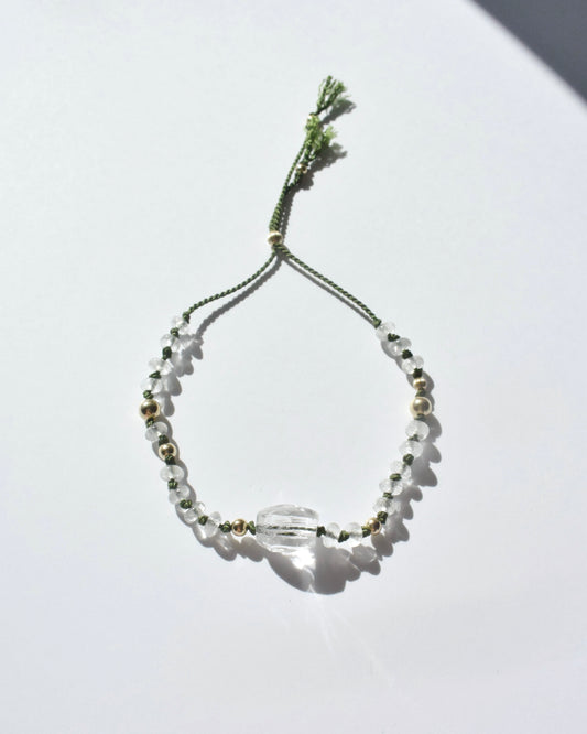 14KGF〈Silk cord bracelet〉Crystal quartz/Moss