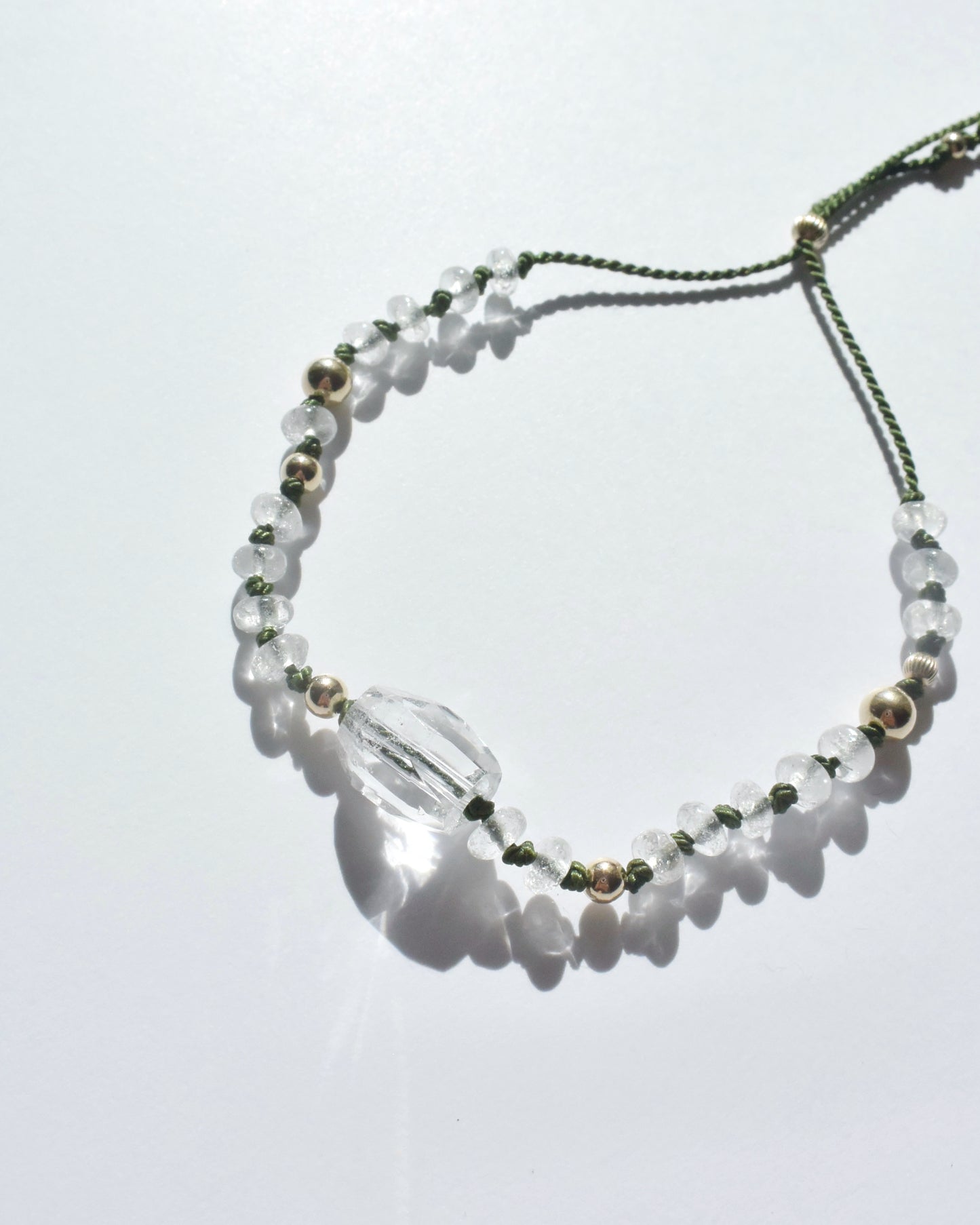 14KGF〈Silk cord bracelet〉Crystal quartz/Moss