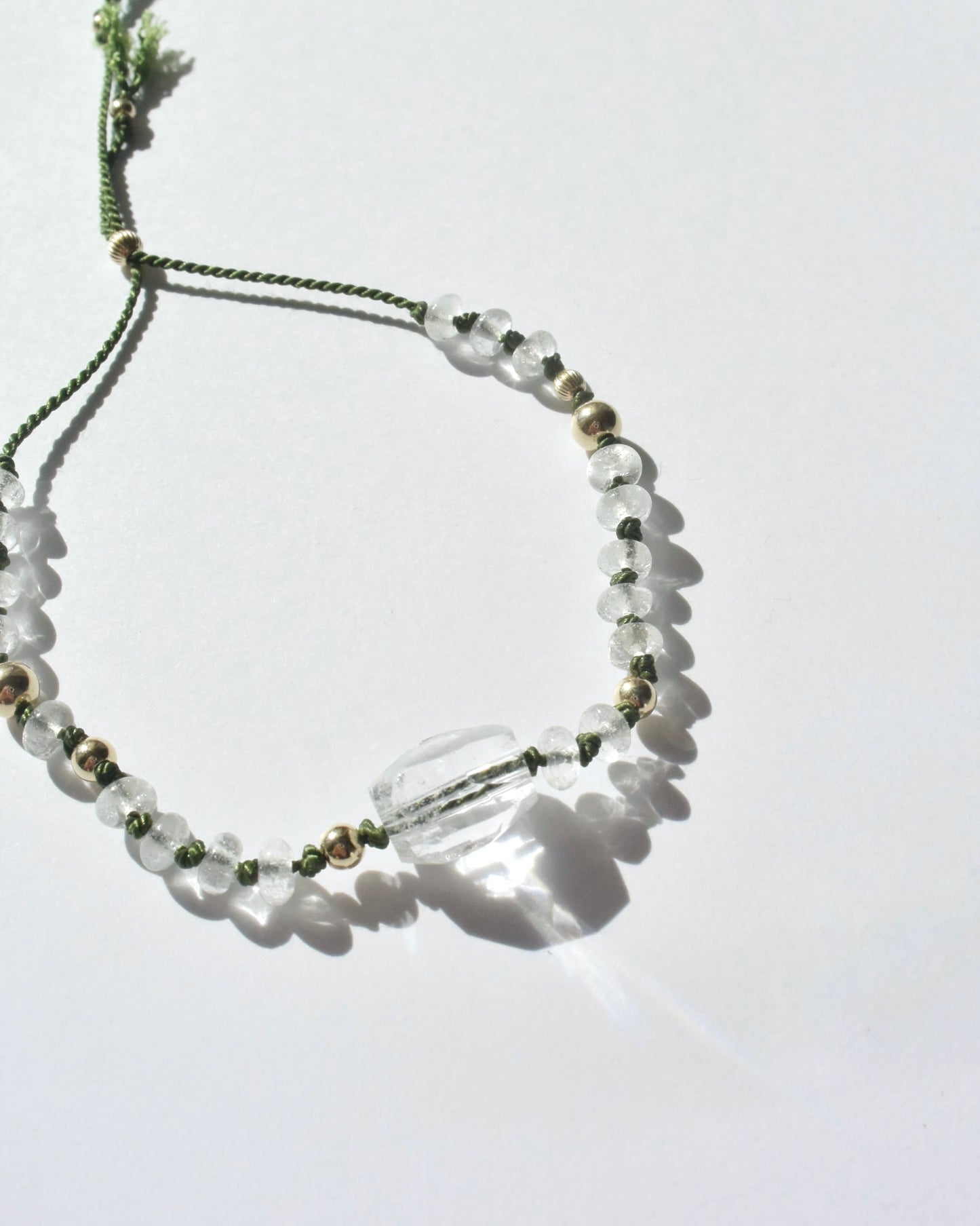 14KGF〈Silk cord bracelet〉Crystal quartz/Moss