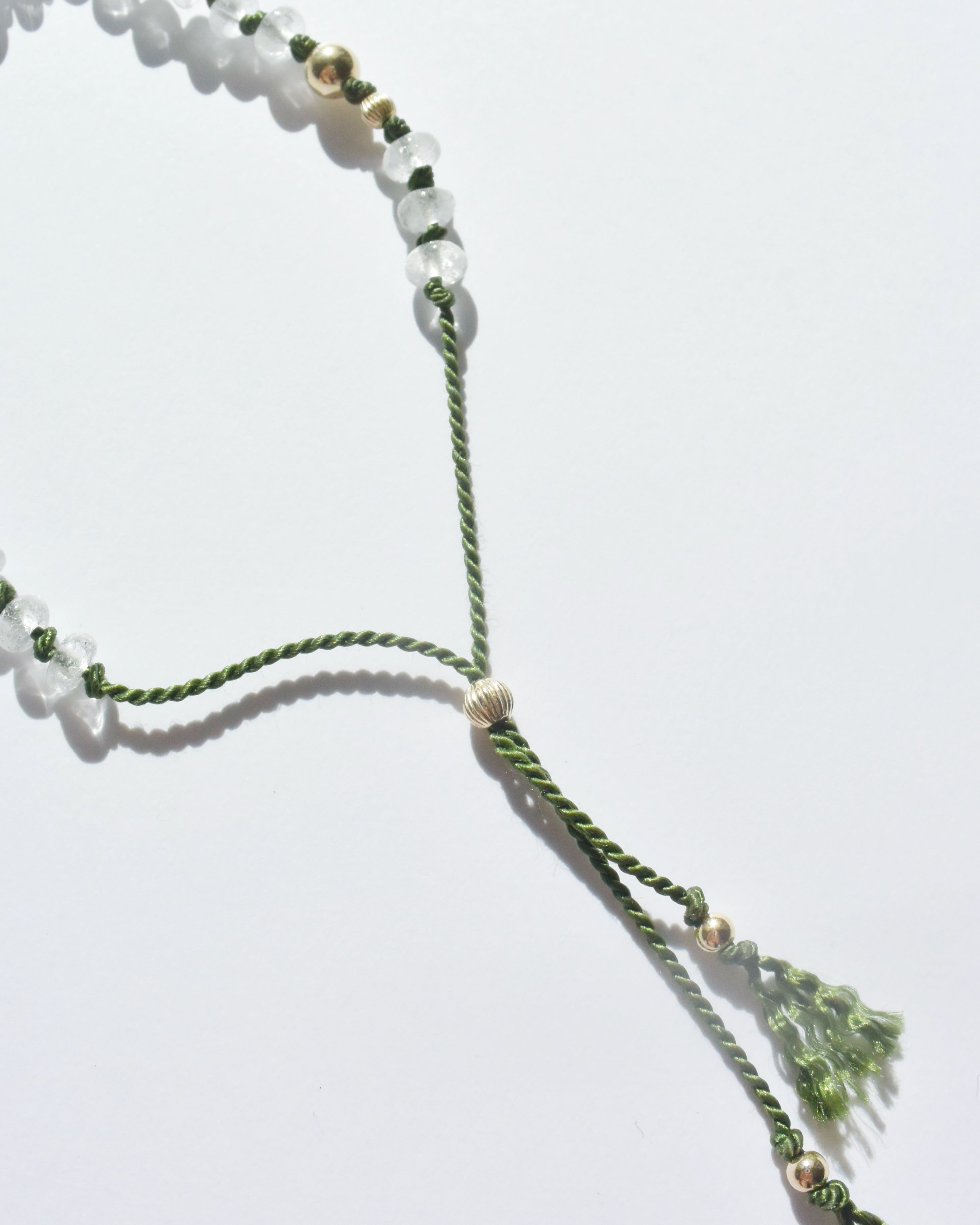 14KGF〈Silk cord bracelet〉Crystal quartz/Moss – marino