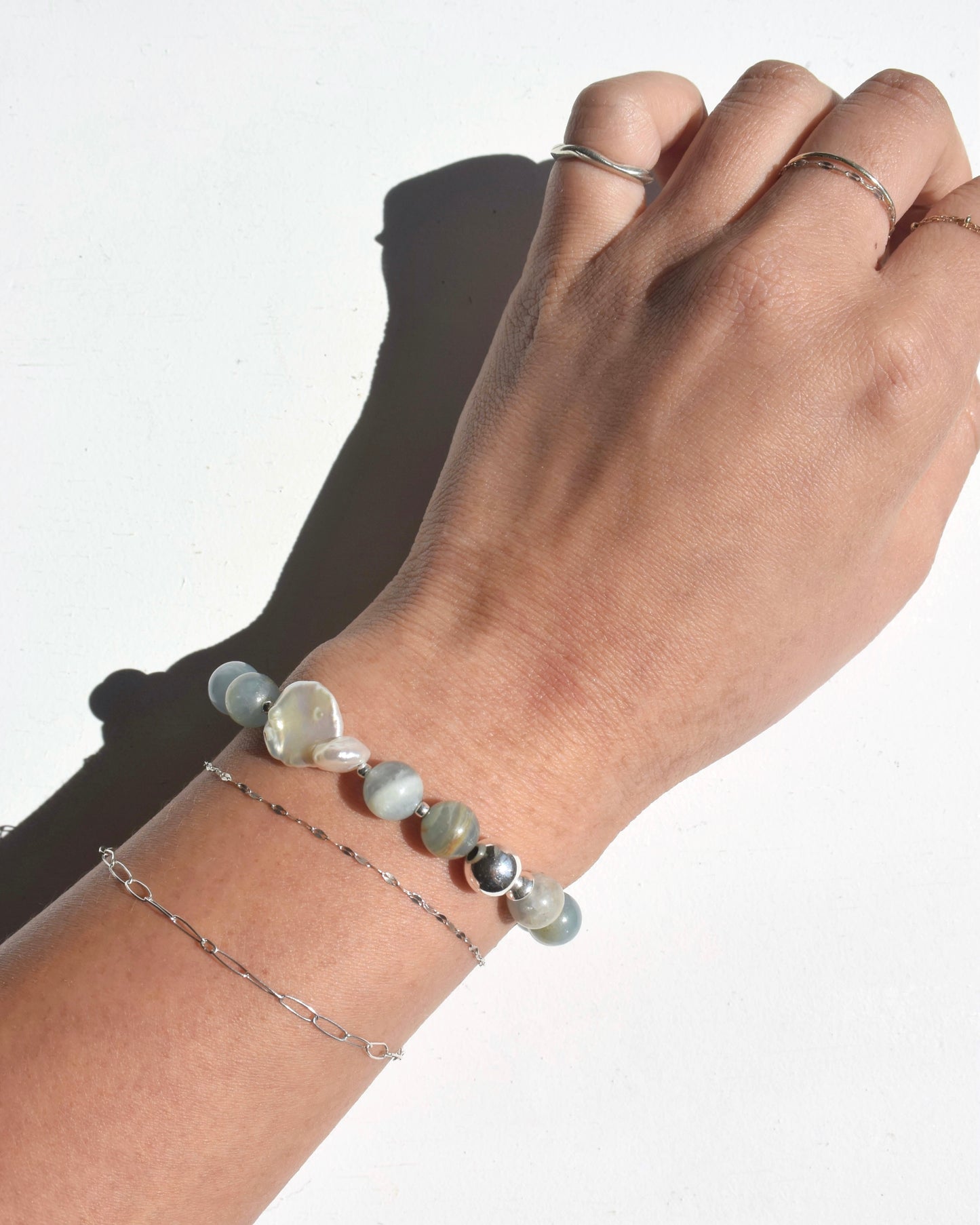 Silver〈Rounda-Bracelet-〉Blue Calcite
