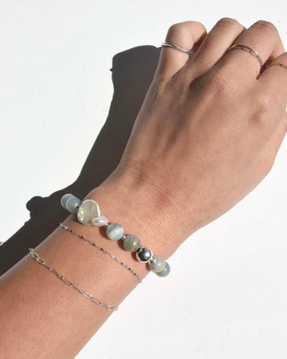 Silver〈Rounda-Bracelet-〉Blue Calcite