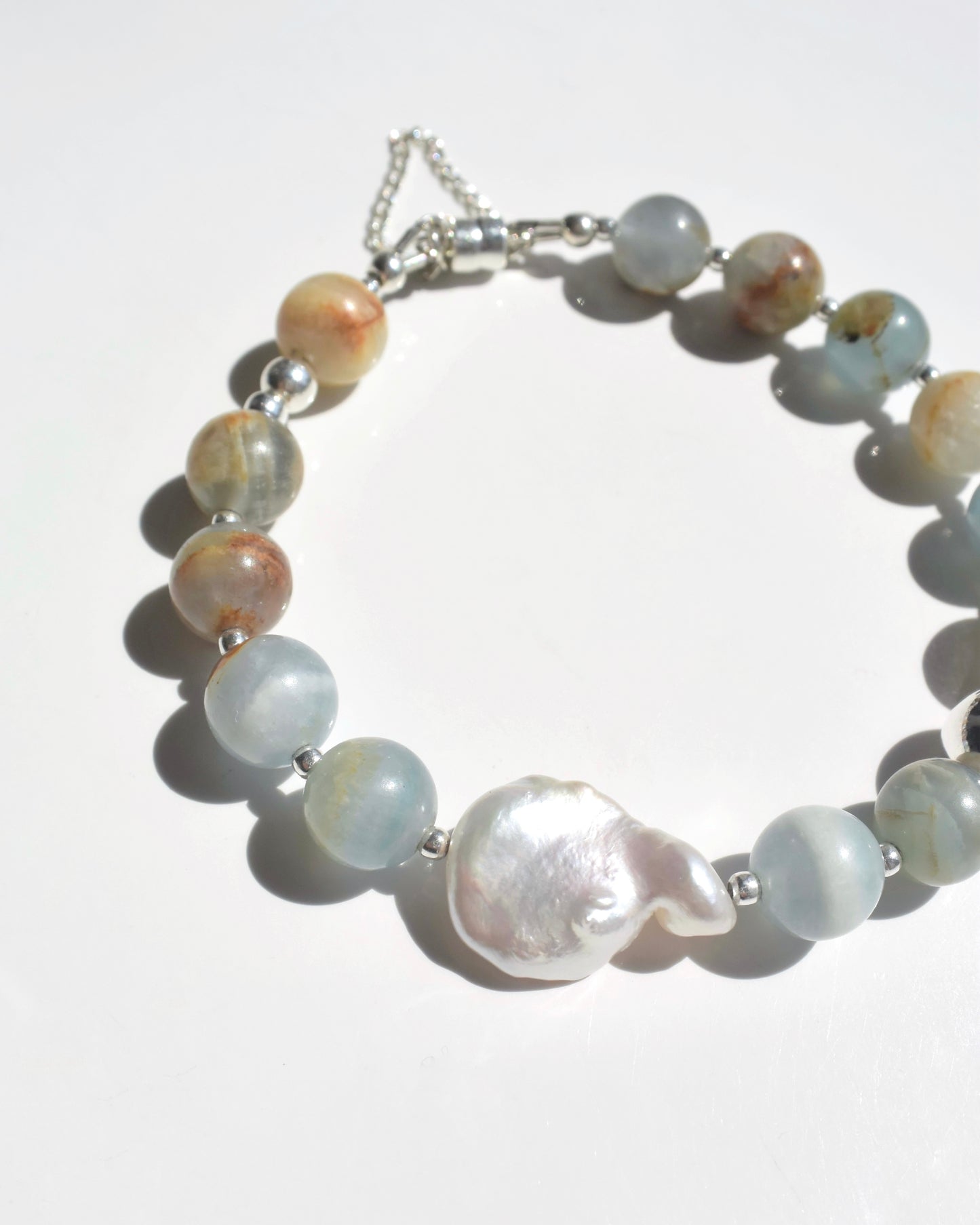 Silver〈Rounda-Bracelet-〉Blue Calcite