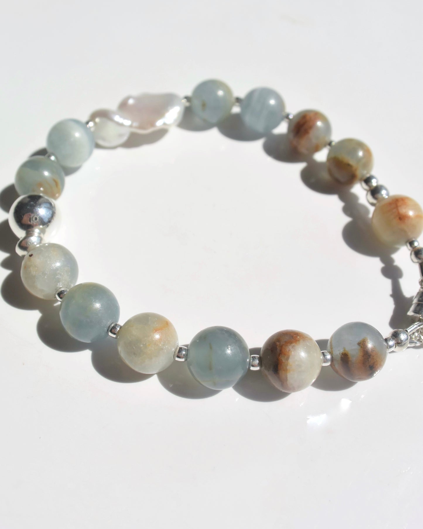 Silver〈Rounda-Bracelet-〉Blue Calcite