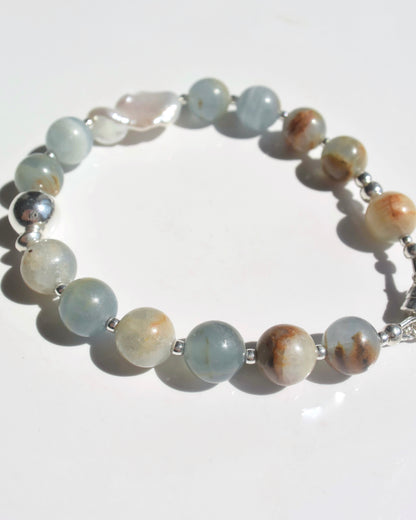 Silver〈Rounda-Bracelet-〉Blue Calcite