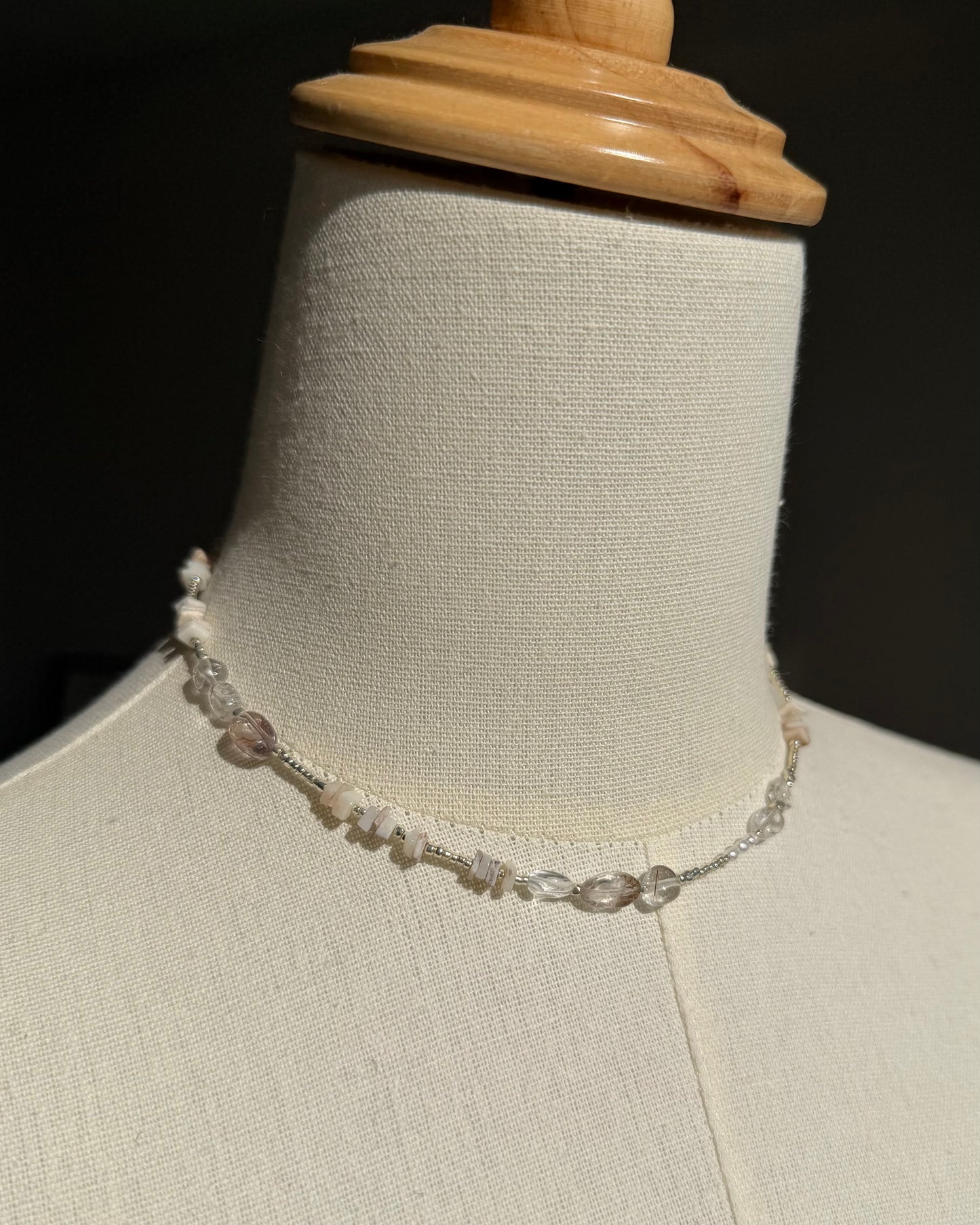 Silver〈Earthing beads necklace〉Rutile quartz&Opal