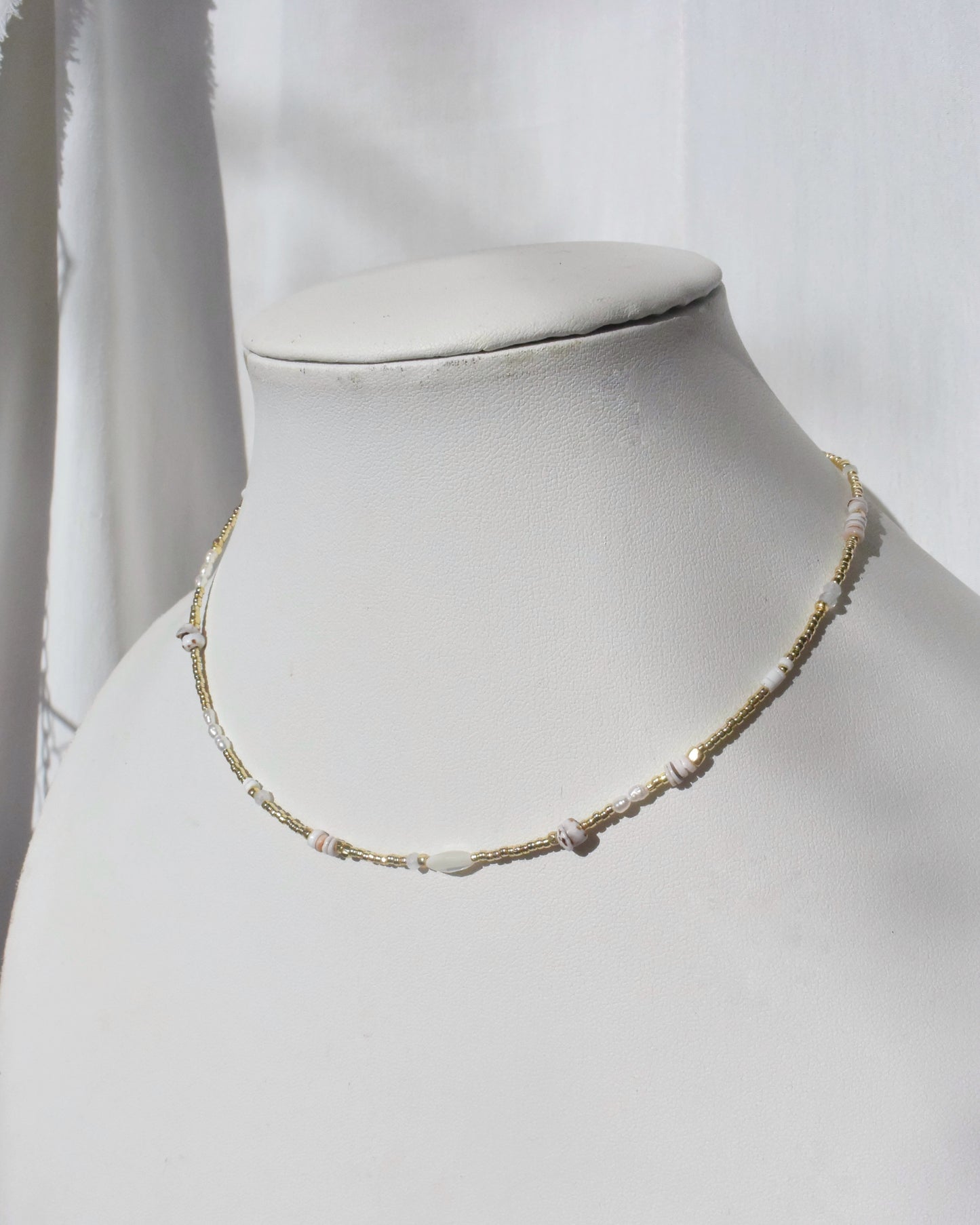 14KGF〈Earthing beads Necklace〉Shell×Pearl×Moonstone