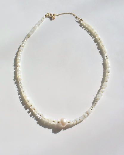 14KGF〈Earthing beads necklace〉MOP-White pearl-