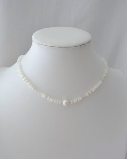 14KGF〈Earthing beads necklace〉MOP-White pearl-