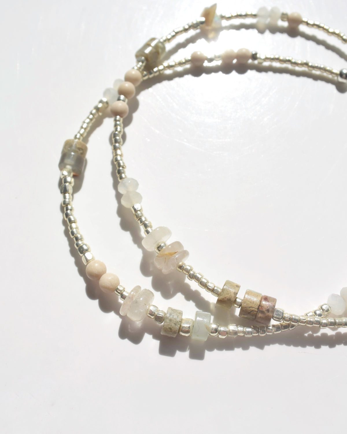 Silver〈Earthing beads necklace〉impression topaz&River stone – marino