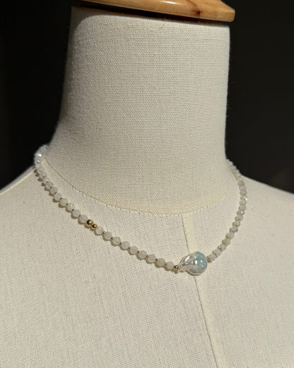 14KGF〈Earthing beads necklace〉Moonstone×Fresh water pearl