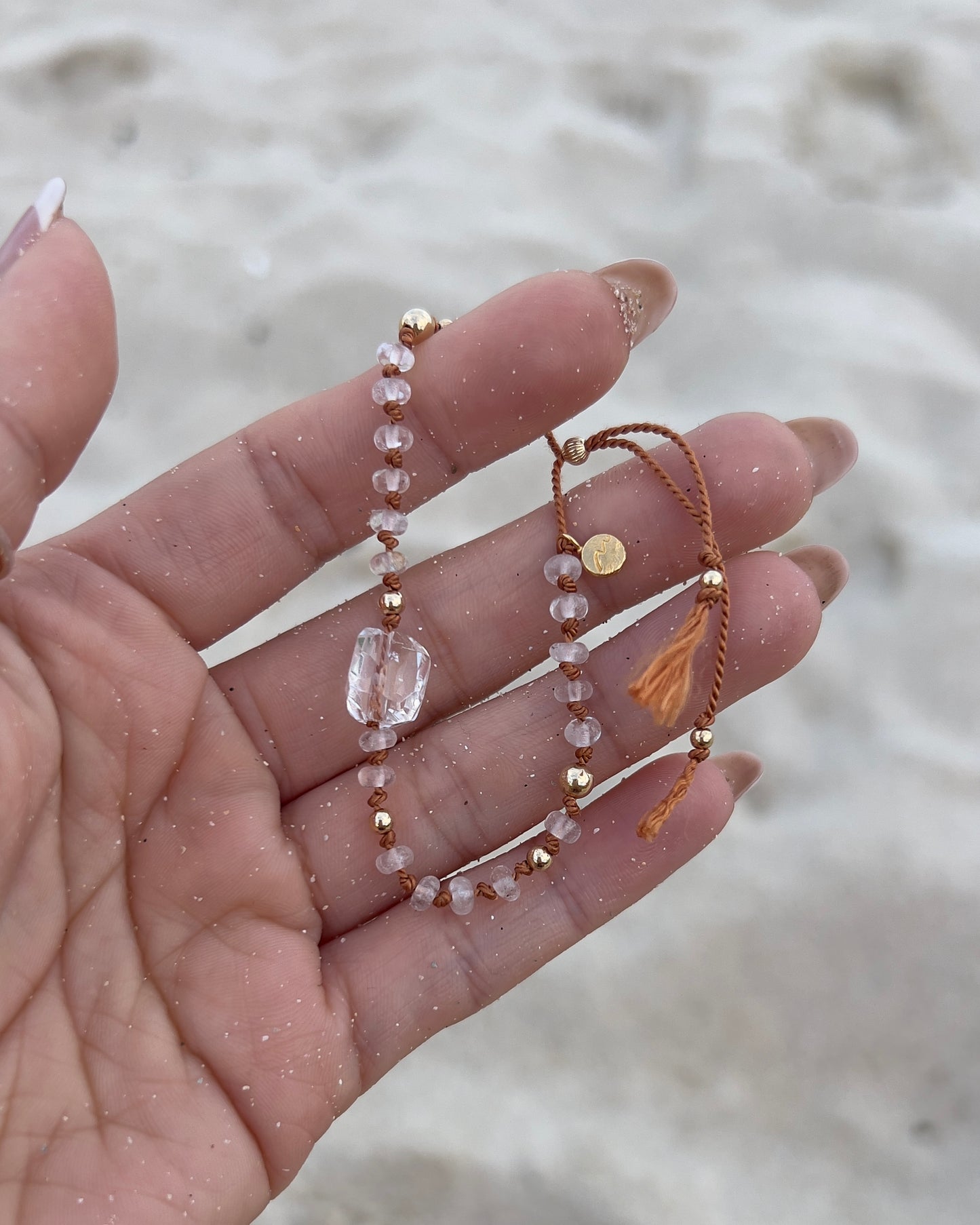 14KGF〈Silk cord bracelet〉Crystal quartz/Spicy