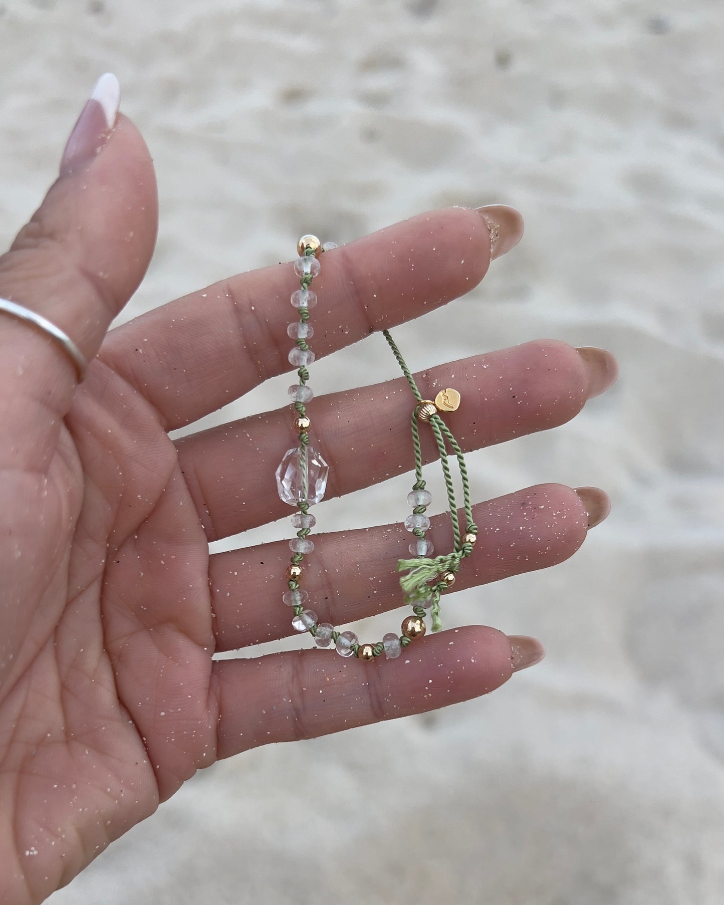 14KGF〈Silk cord bracelet〉Crystal quartz/Lime