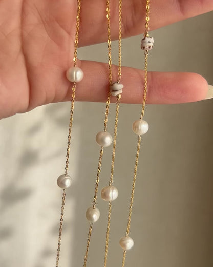 14KGF〈Station necklace〉Fresh water pearl